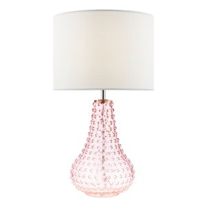 Kristina 1 Light E14 Pink Hobnail Style Table Lamp With Inline Switch C/W White Linen Drum Shade