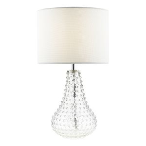 Kristina 1 Light E14 Clear Hobnail Style Table Lamp With Inline Switch C/W White Linen Drum Shade