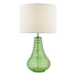 Kristina 1 Light E14 Glass Hobnail Style Table Lamp With Inline Switch C/W White Linen Drum Shade