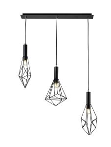 Kristoff Linear Geometric Pendant 3 Light E27 Black