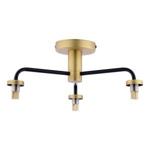 Lainey 3 Light G9 Matt Black & Antique Brass Semi Flush Ceiling Light (Frame Only)