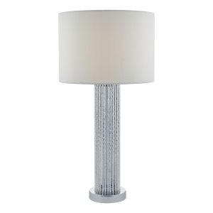 Lazio 1 Light E27 Polished Chrome Table Lamp With Twisted Aluminium Rods With Inline Switch C/W White Linen Drum Shade