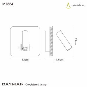 Cayman Square Wall + Reading Light, 6W + 3W LED, 3000K, 620lm Total, Individually Switched, Satin Gold, 3yrs Warranty