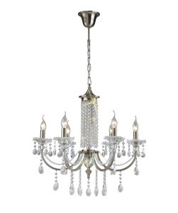 Leana 65cm Pendant 6 Light E14 Satin Nickel/Crystal