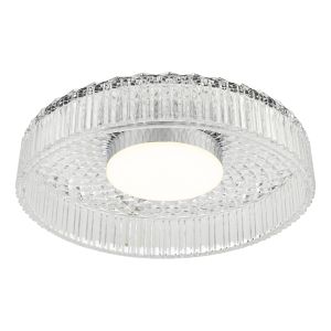 Leena 1 x 16W Integrated LED Polished Chrome Flush Ceiling Light With Clear Ribbed Glass Shade