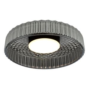 Leena 1 x 16W Integrated LED Satin Black Flush Ceiling Light With Smoked Ribbed Glass Shade