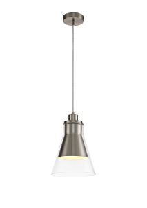 Lester Pendant, 1 x E27, Satin Nickel/Clear Glass