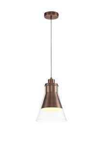 Lester Pendant, 1 x E27, Antique Copper/Clear Glass