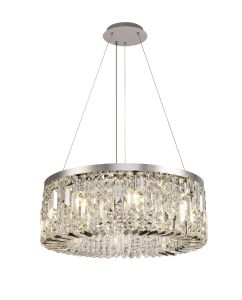 Norma 60cm Round Pendant Chandelier, 8 Light E14, Polished Chrome/Crystal