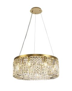Norma 60cm Round Pendant Chandelier, 8 Light E14, Gold/Crystal