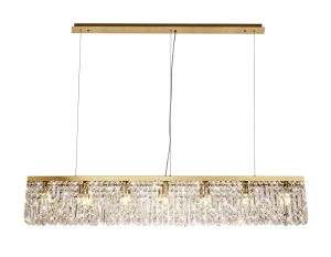 Norma 138x9cm Linear Pendant Chandelier, 7 Light E14, Gold/Crystal