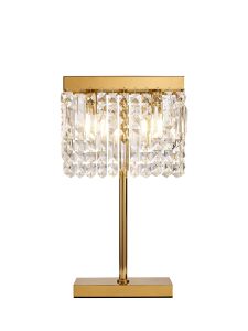 Norma 30x10cm Rectangular Table Lamp, 2 Light E14, Gold / Crystal