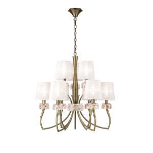Loewe 2 Tier Pendant 6+3 Light E14, Antique Brass With White Shades (4730)