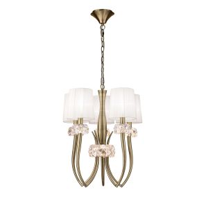 Loewe Slim Pendant 5 Light E14, Antique Brass With White Shades (4732)