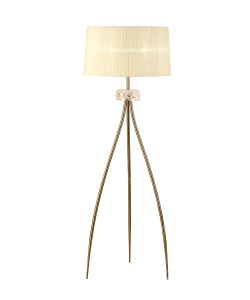 Loewe Floor Lamp 3 Light E27, Antique Brass With Ccrain Shade