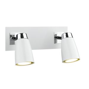 Loft 2 Light GU10 Matt White Adjustable Wall Spotlight Low Energy With Polished Chrome Accents & Built In Rocker Switch