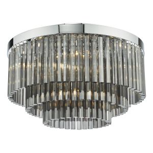 Logan 5 Light G9 Polished Chrome Flush Ceiling Light With Smoked Clear Crystal