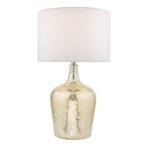Lolek 2 Light Silver Glass Table Lamp With Inline Switch C/W Ivory Faux Silk Drum Shade