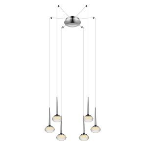 Icaro 6 Light Integrated LED 540lm, Double Insulated, Adjustable Polished Chrome Pendant