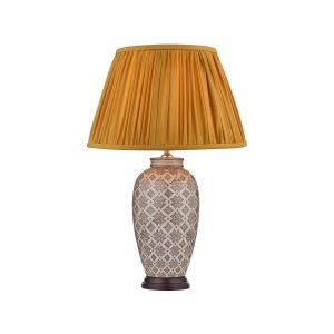 Louise 1 Light E27 Brown With Ccrain Table Lamp With Inline Switch C/W Ulyana Yellow Ochre Faux Silk Pleated 40cm Shade