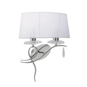 Louise Wall Lamp Right 2 Light E27 With White Shade Polished Chrome / Clear Crystal