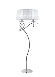 Louise Floor Lamp 2 Light E27 With White Shade Polished Chrome / Clear Crystal