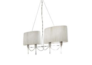 Lucca Linear Pendant 2 Arm 4 Light E27 Line, Polished Chrome With White Shades & Clear Crystal