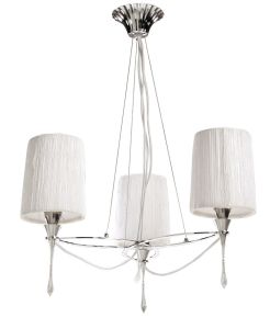 Lucca 65cm Pendant 3 Light E27, Polished Chrome With White Shades & Clear Crystal