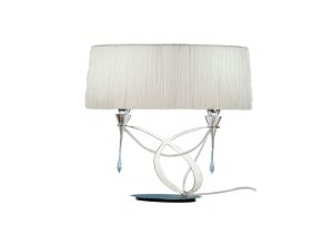 Lucca Table Lamp 2 Light E27 Small, Polished Chrome With White Shade & Clear Crystal