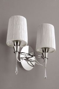 Lucca Wall Lamp 2 Light E27, Polished Chrome With White Shades & Clear Crystal