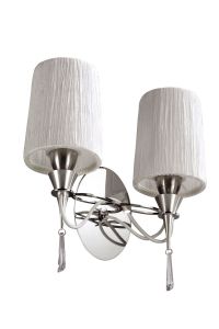 Lucca Wall Lamp Switched 2 Light E27, Polished Chrome With White Shades & Clear Crystal