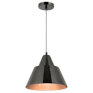 Endon LUKAS-BL Glass Pendant In Black With Gold Effect Inner And Herringbone Cable 1 Light
