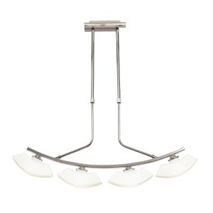 Lupa Telescopic Pendant Curved Linear Bar 4 Light G9, Polished Chrome/Frosted White Glass