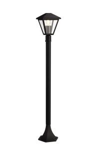 Luqi Tall Post, 1 x E27, IP44, Black/Clear Glass, 2yrs Warranty