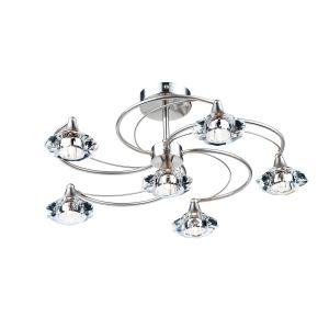 Luther 6 Light G9 Satin Chrome Semi Flush Fitting With Faceted Crystal Glass Shades