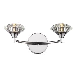 Luther 2 Light G9 Polished Chrome Wall Light With Pull Switch C/W  Faceted Crystal Glass Shade