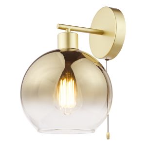 Lycia 1 Light E27 Polished Gold Wall Light With Pullcord Switch C/W Ombre Gold Glass Shade