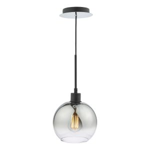 Lycia 1 Light E27 Matt Black Adjustable Single Pendant C/W Ombre Smoked Glass Shade