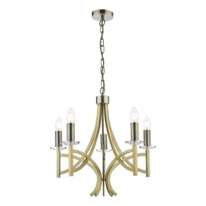 Lyon 5 Light E14 Antique Brass Adjustable Classical Chandeleir With Faceted Crystal Sconces