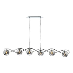 Lysandra 6 Light G9 Polished Chrome Adjustable Linear Pendant With Smoked Glass Shades