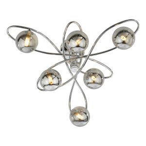 Lysandra 6 Light G9 Polished Chrome Semi-Flush Ceiling Light With Smoked Glass Shades