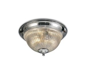 Macy 28.5cm IP44 2 Light E14 Flush Ceiling Light, Polished Chrome With Clear Ribbed Glass