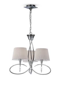 Mara 64cm Pendant 3 Light E14, Polished Chrome With Ivory White Shades