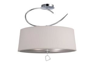Mara Semi Ceiling 4 Light E27 Round, Polished Chrome With Ivory White Shade
