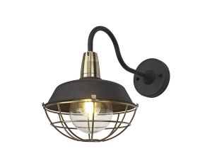 Menos Wall Lamp, 1 Light E27, IP65, Matt Black/Antique Brass, 2yrs Warranty