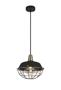 Menos Pendant, 1 Light E27, IP65, Matt Black/Antique Brass, 2yrs Warranty