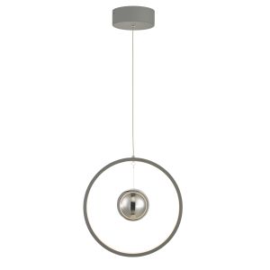 Mercury 1 Light 18W Integrated LED Grey Adjustable Vertical Pendant With Glass Mirror Ball