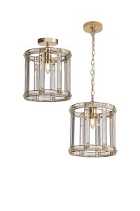 Meteor Round Drum Pendant/Semi Ceiling, 1 Light E27, French Gold