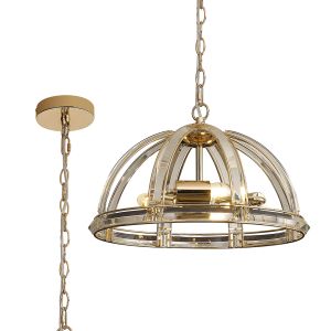 Meteor Medium Dome Pendant, 3 Light E27, French Gold