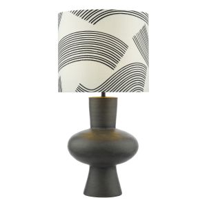 Miho 1 Light E27 Black/Bronze Table Lamp C/W Ccrain And Black Patterned Linen Shade